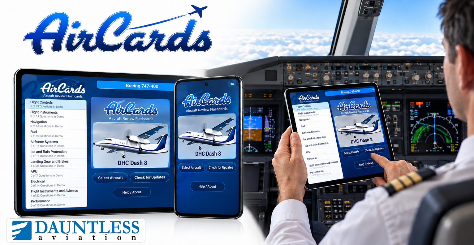 Pilot using AirCards in a cockpit with Dash 8 review